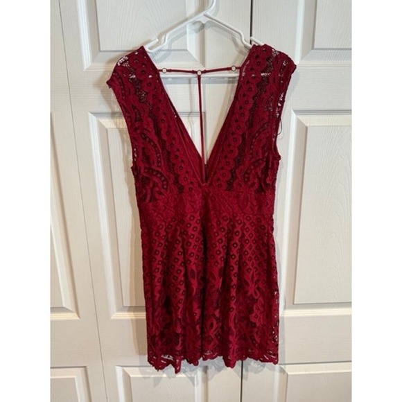 New Free People Red Lace Sleeveless Party Cocktail Jumpsuit Romper - Picture 6 of 8